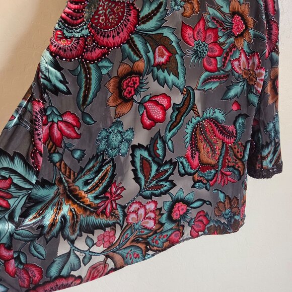 Drapers & Damons Velvet Burnout Beaded Floral Silk Cardigan Womens M Whimsigoth - Picture 11 of 12